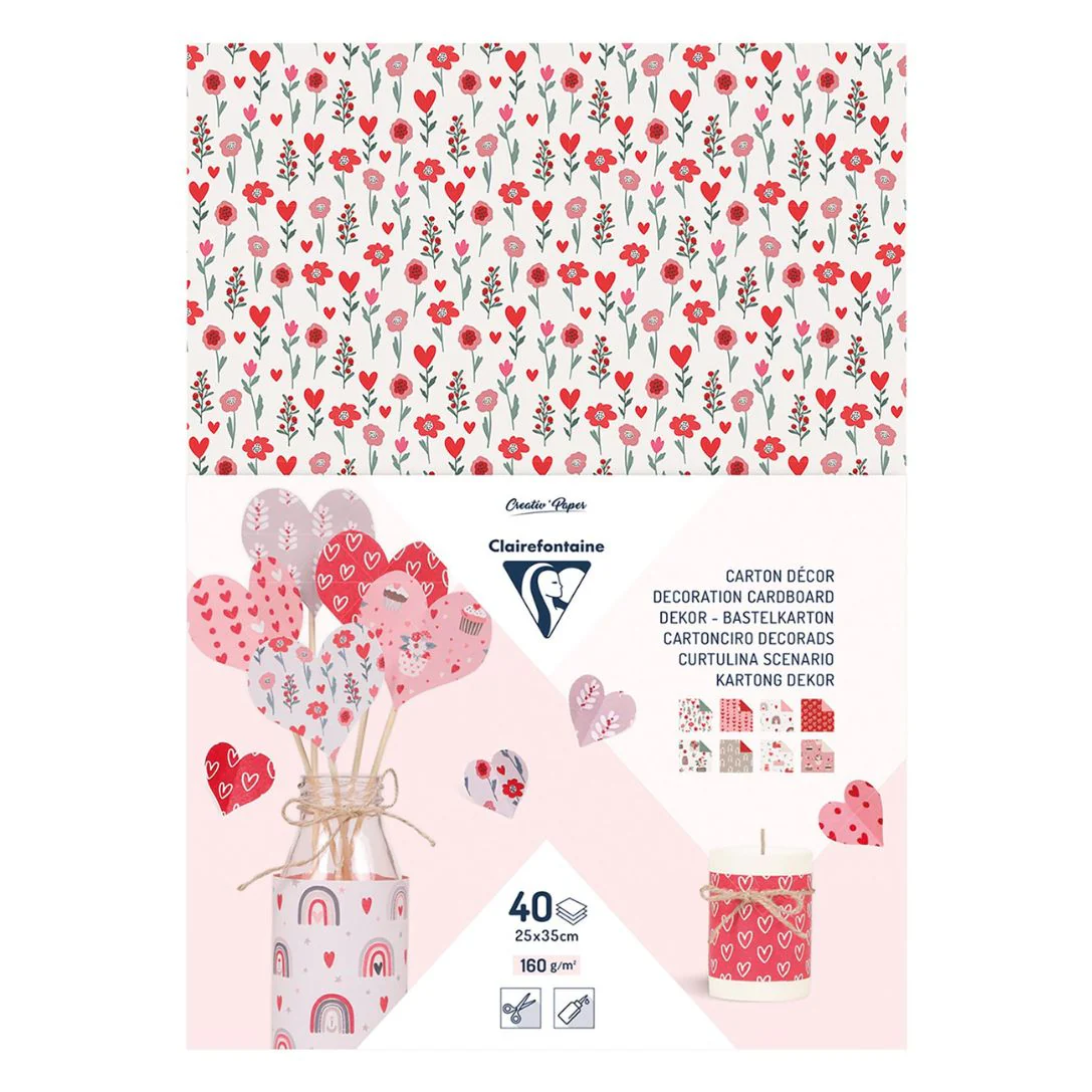 Clairefontaine Love 25x35cm 160gsm 40 Sheet Decoration Cardboard - Nail Gallerys