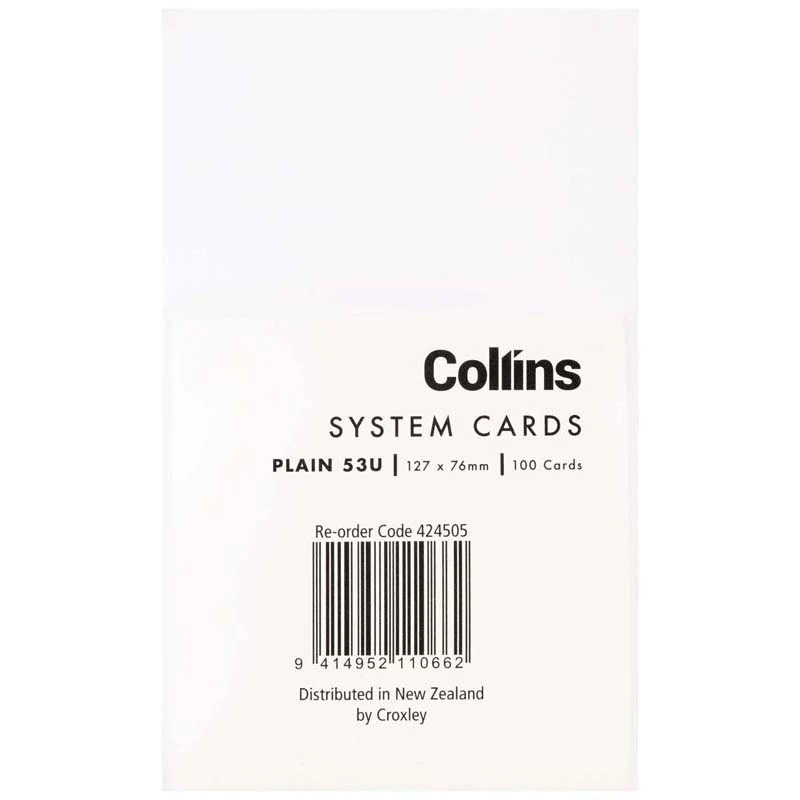 Collins System Card Plain Blank Pack 100 - Nail Gallerys
