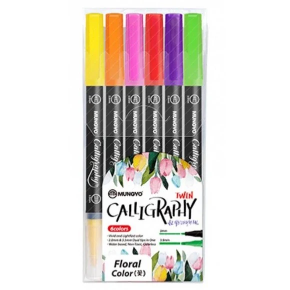 Mungyo Dual Floral Calligraphy Markers Set of 6 - Nail Gallerys