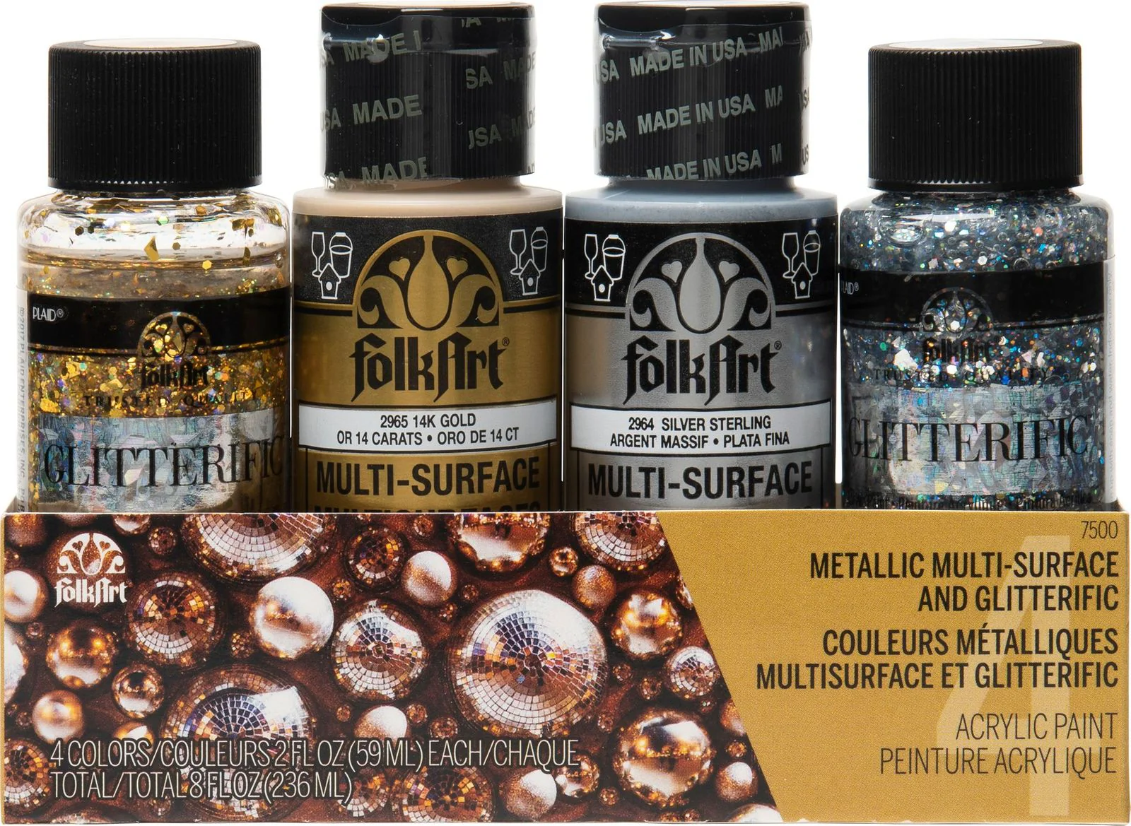 FolkArt Acrylic Metallic/Glitterific Paints 59ml - Set Of 4 - Nail Gallerys