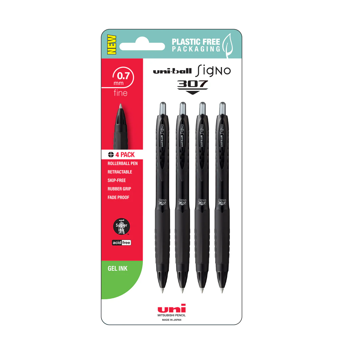Uni Signo 307 0.7mm Fine Black Retractable Pens Set of 4 - Nail Gallerys