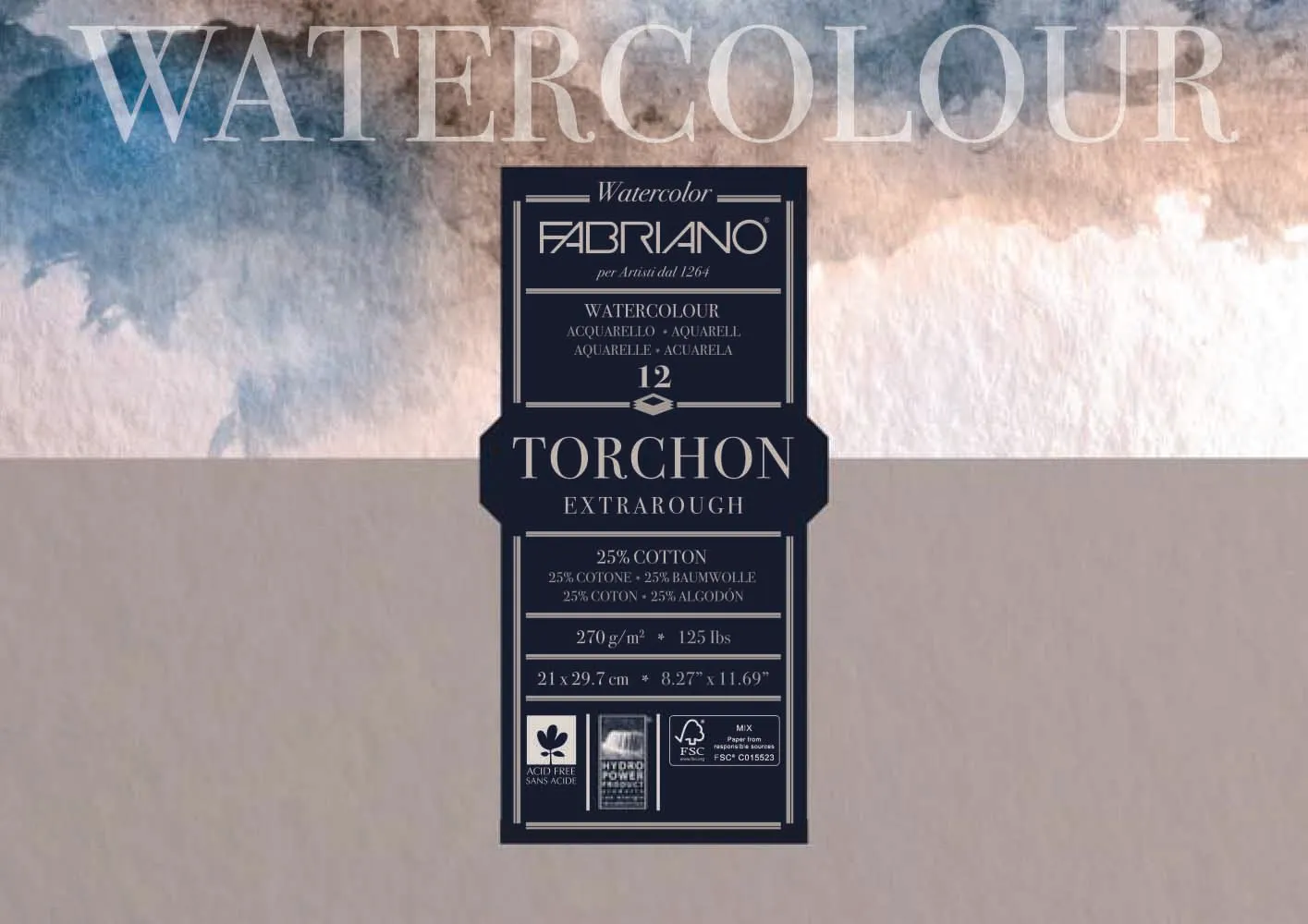 Fabriano Studio Watercolour 270gsm Rough 12 Sheet Pads - Nail Gallerys