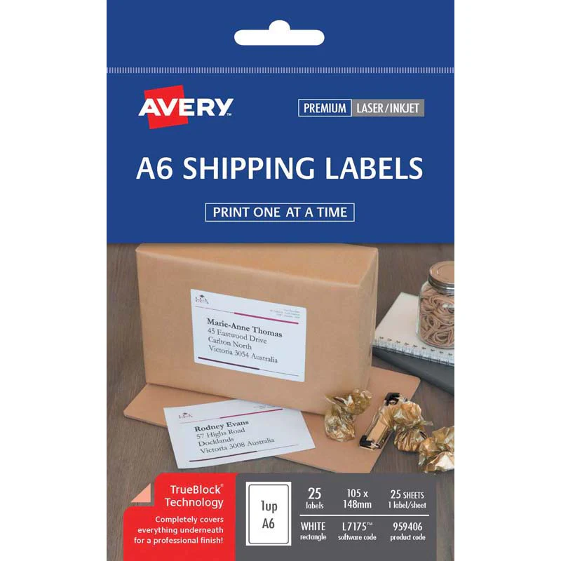 Avery Label L7175 Shipping A6 105x148mm Pack Of 25 - Nail Gallerys