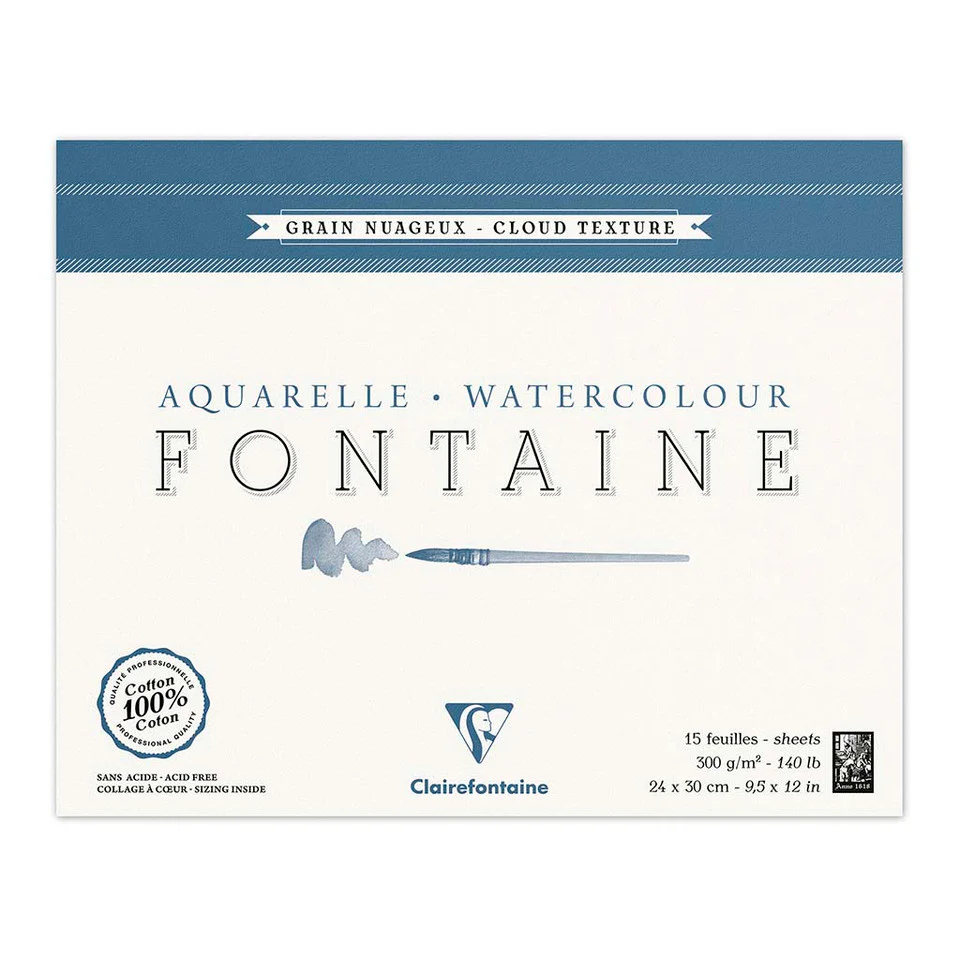 Clairefontaine Watercolour Pad Cloudy 24x30cm 300gsm 15sheets - Nail Gallerys