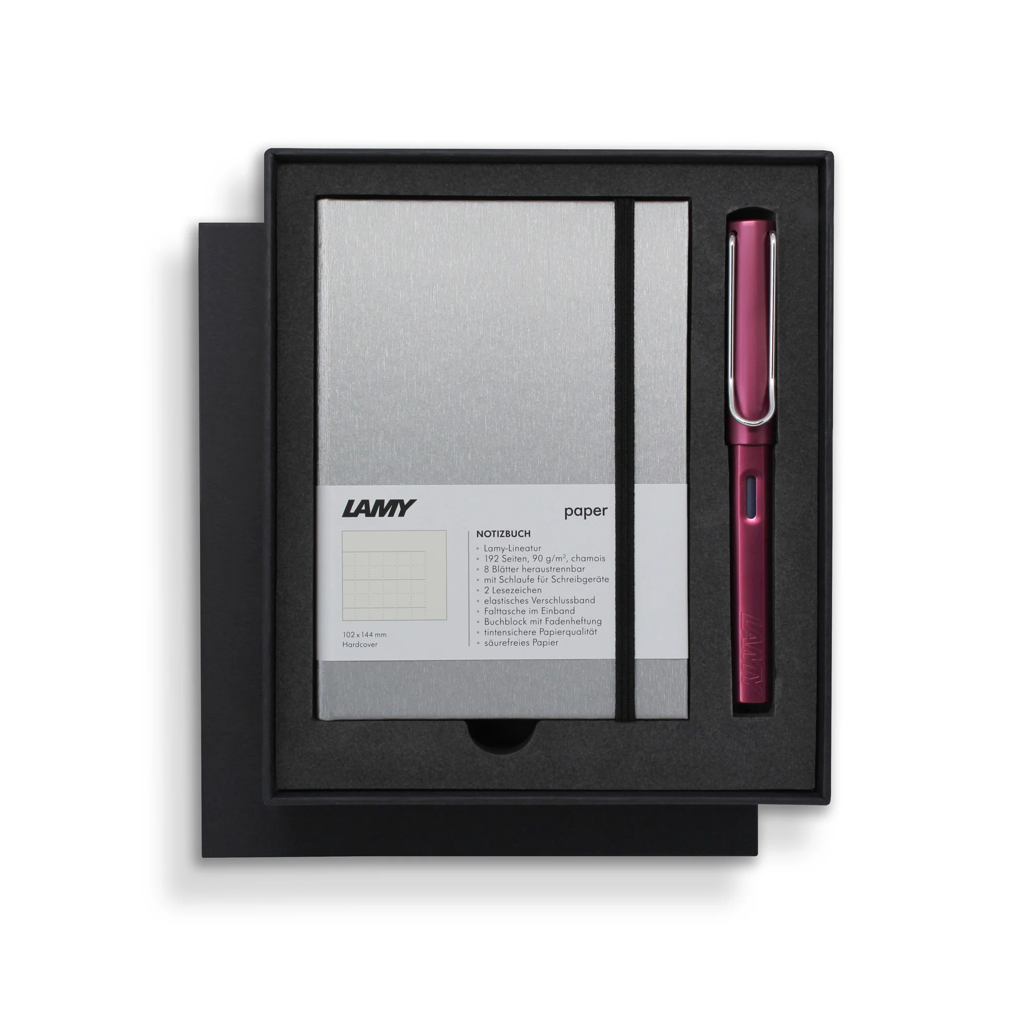 Lamy A6 Hard Cover Notebook + Black/Purple Fountain Pen Gift Set - Nail Gallerys