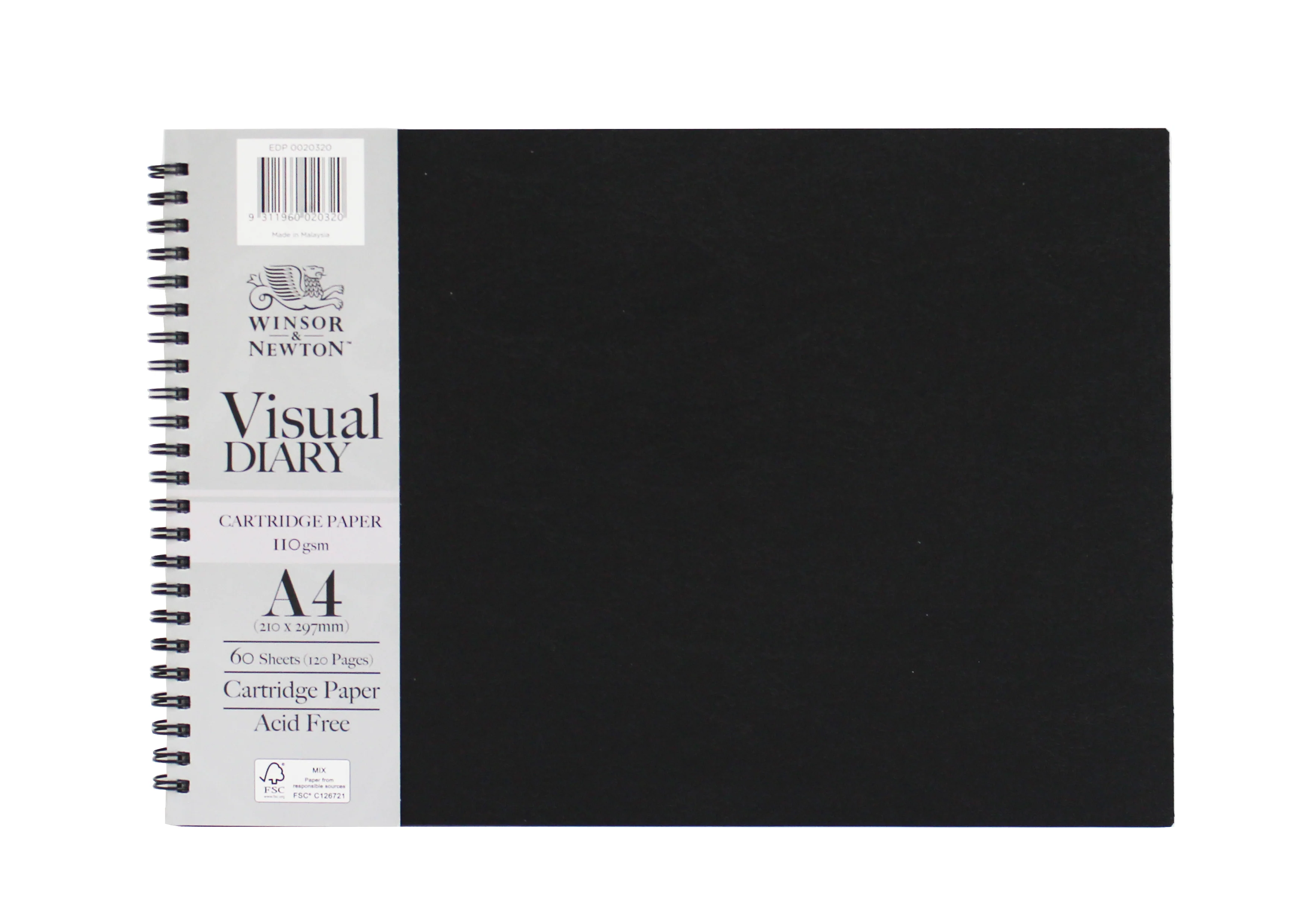 Winsor & Newton A4 110gsm 60 Sheet Black Landscape Visual Diary - Nail Gallerys