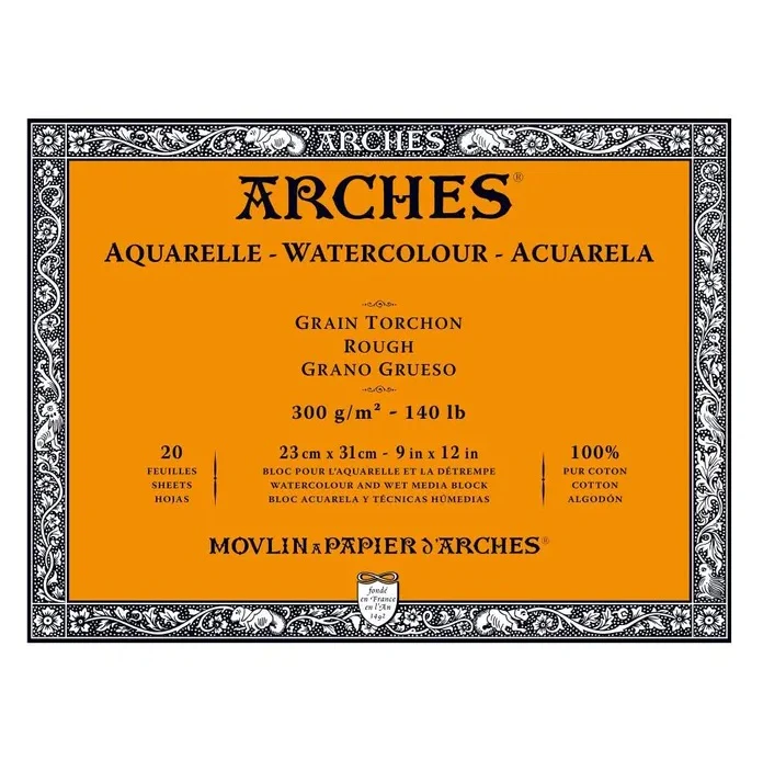 Arches Watercolour Natural White 300gsm Rough 20 Sheet Blocks - Nail Gallerys