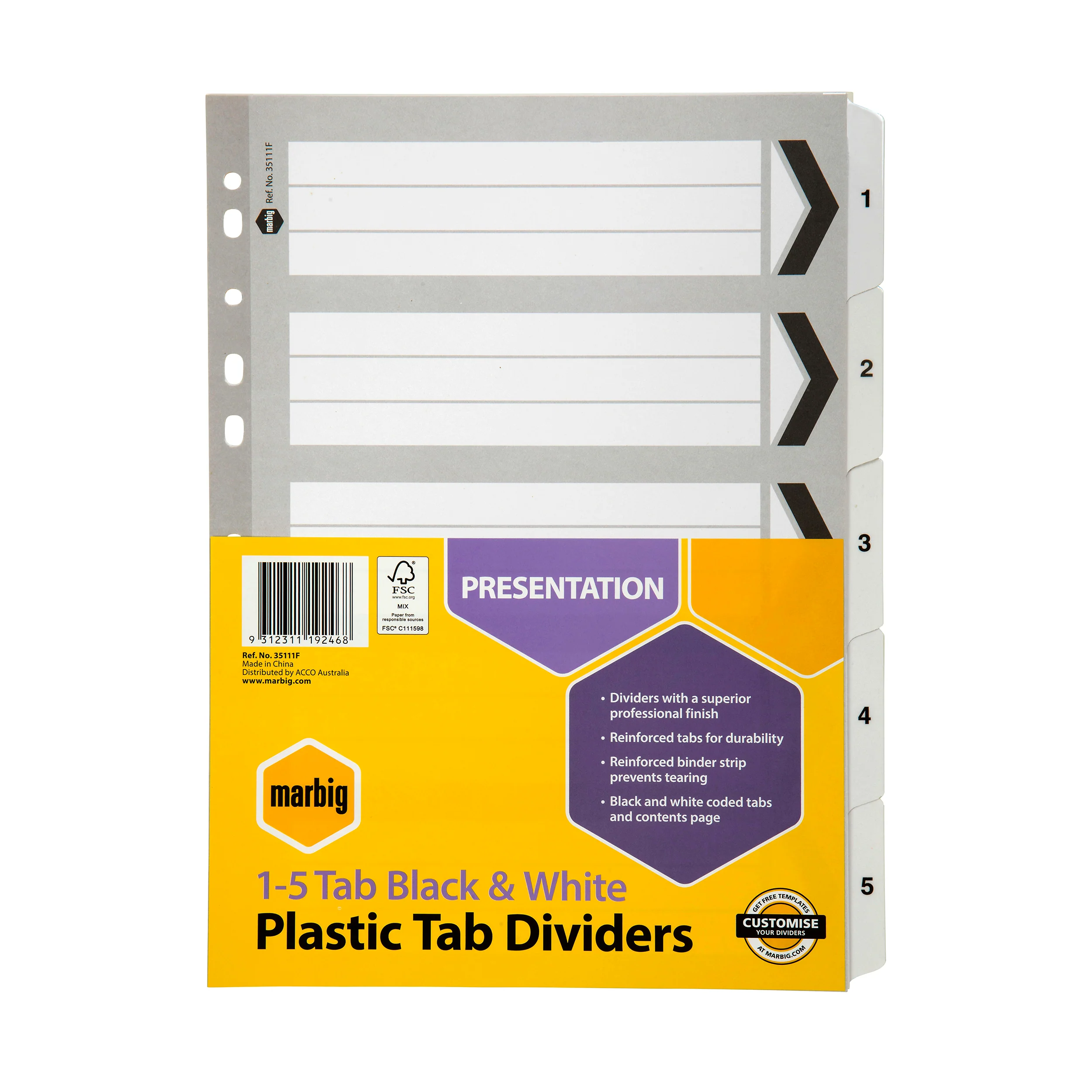 Marbig Indices & Dividers 1-5 Tab Reinforced A4 Black - Nail Gallerys