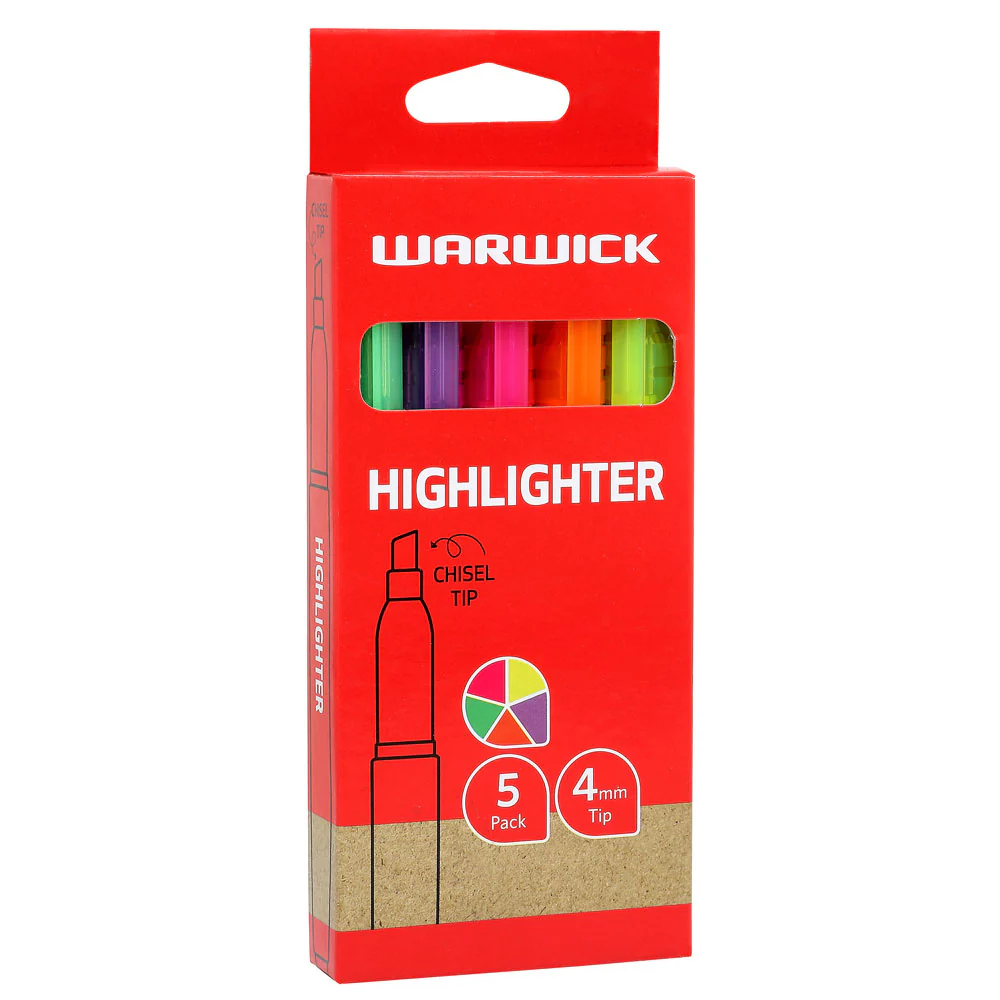 Warwick Highlighter Pen Slimline Assorted 5 Pack - Nail Gallerys