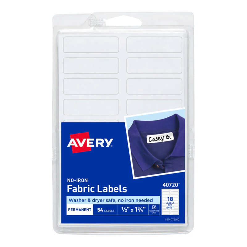 Avery No Iron Fabric Labels - A6 45x13mm 18up 54 Sheets - Nail Gallerys