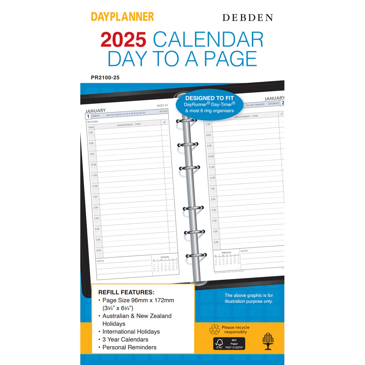 Debden Personal Day to a Page 2025 Dayplanner Refill - Nail Gallerys