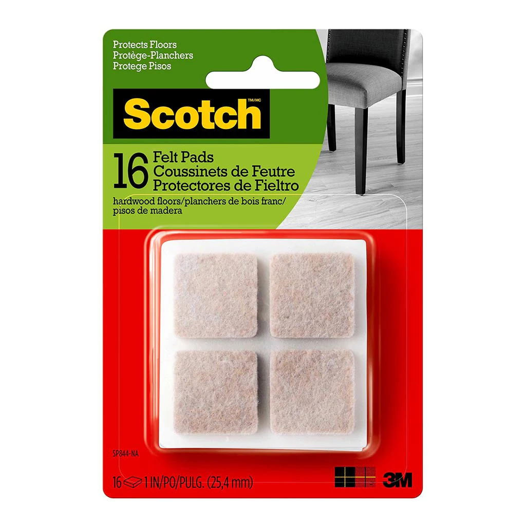 Scotch 2.54cm Square Beige Felt Pads Pack of 16 - Nail Gallerys