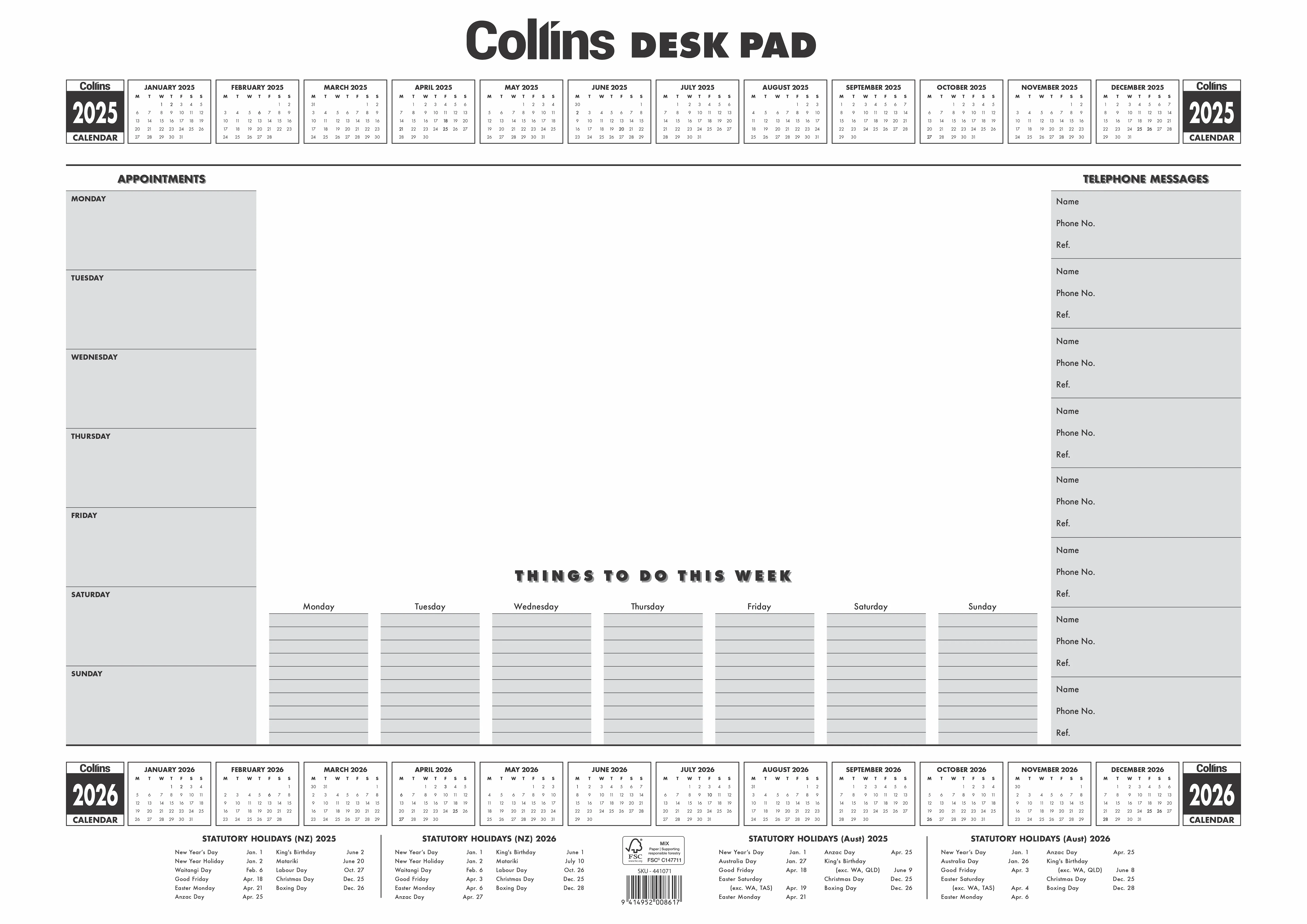 Collins A2 Executive 50lf Desk Pad - Nail Gallerys