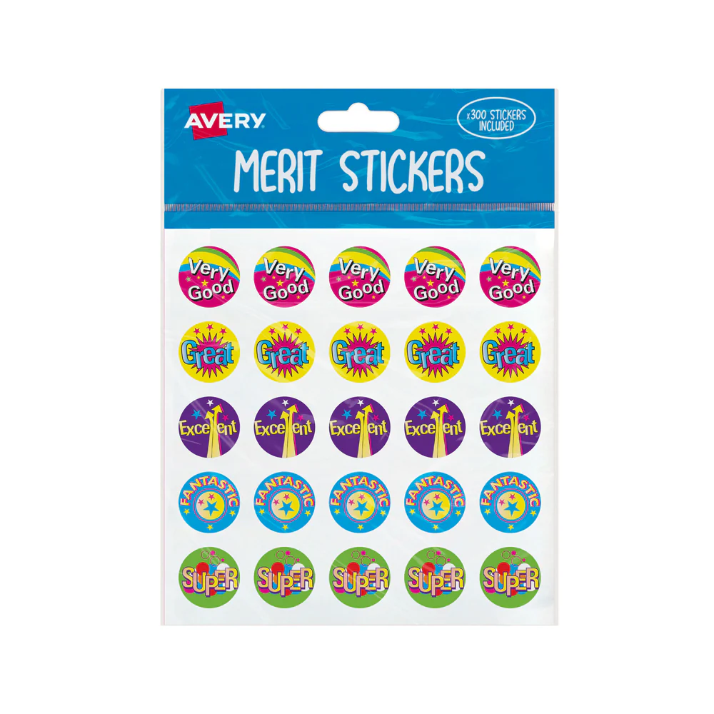 Avery Merit Stickers Assorted Captions Round 22mm 300 Pack - Nail Gallerys