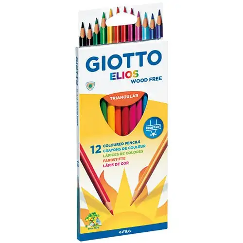 Giotto Elios-Tri Assorted Long Wood Free Colouring Pencils Pack of 12 - Nail Gallerys