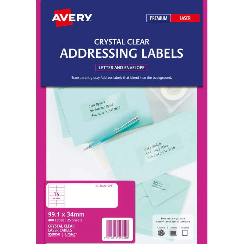 Avery Addressing Laser Labels L7562-25 Clear 25 Sheets - Nail Gallerys