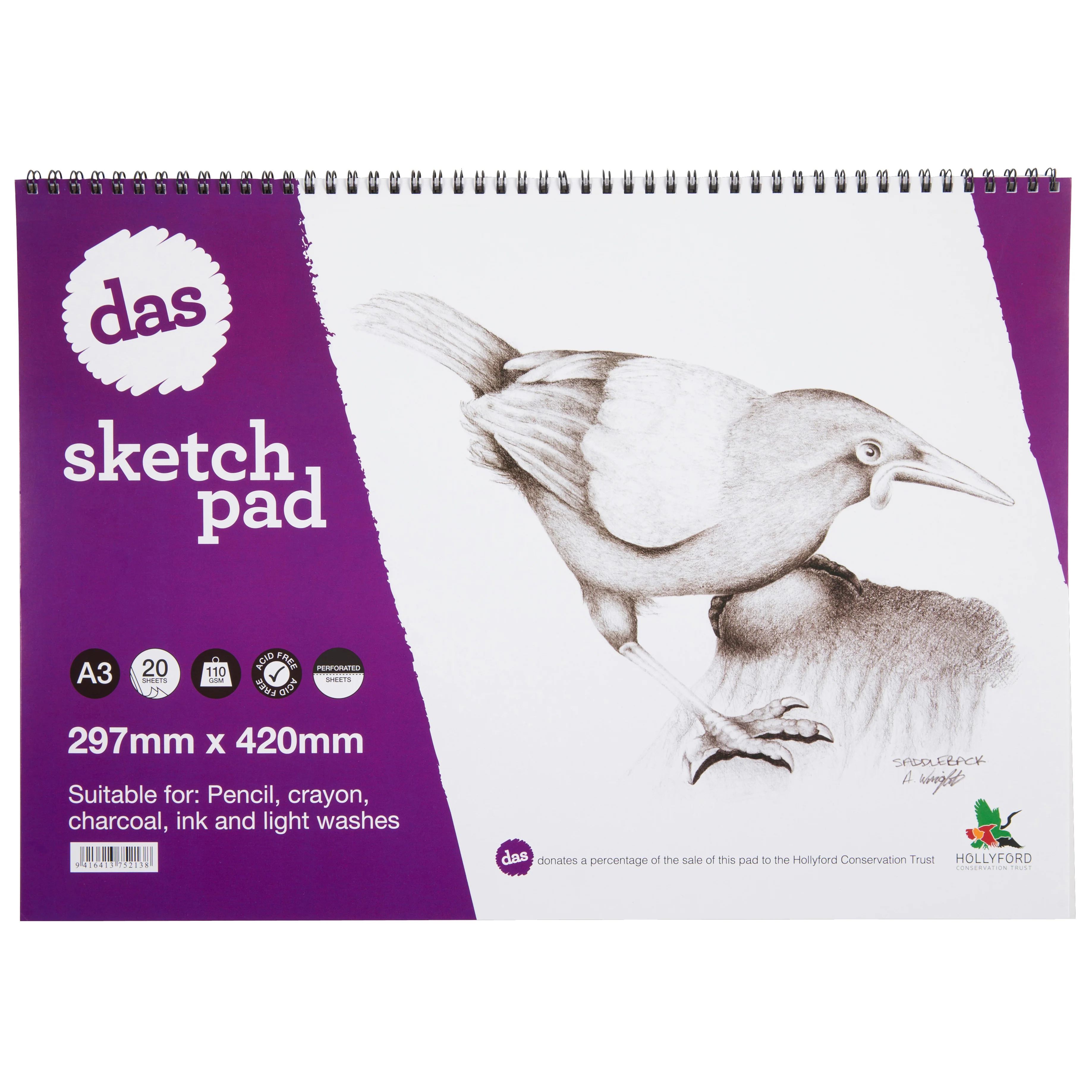 Das Acid Free Saddleback Spiral Sketch Paper Pad 110gsm 20 Sheets - Nail Gallerys