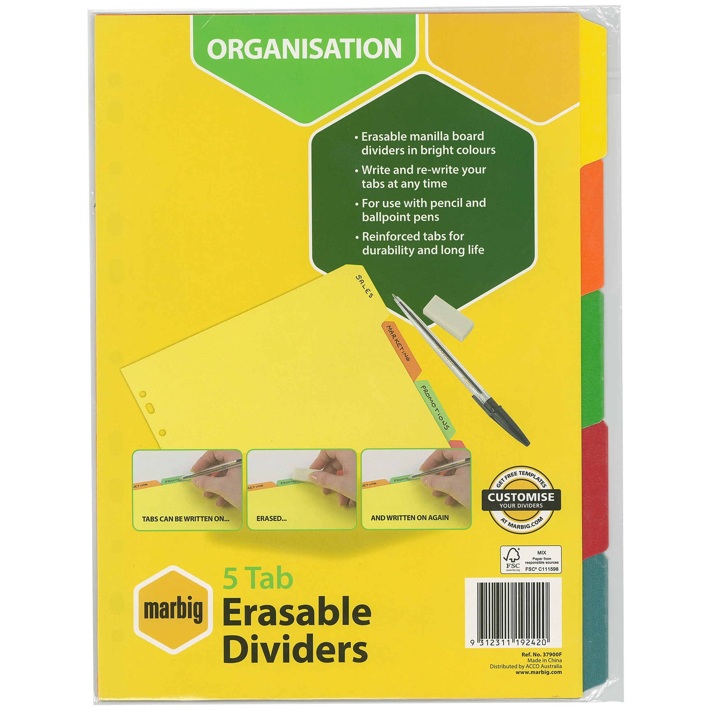 Marbig Indices & Dividers 5 Tab Manilla A4 Eraseable - Nail Gallerys