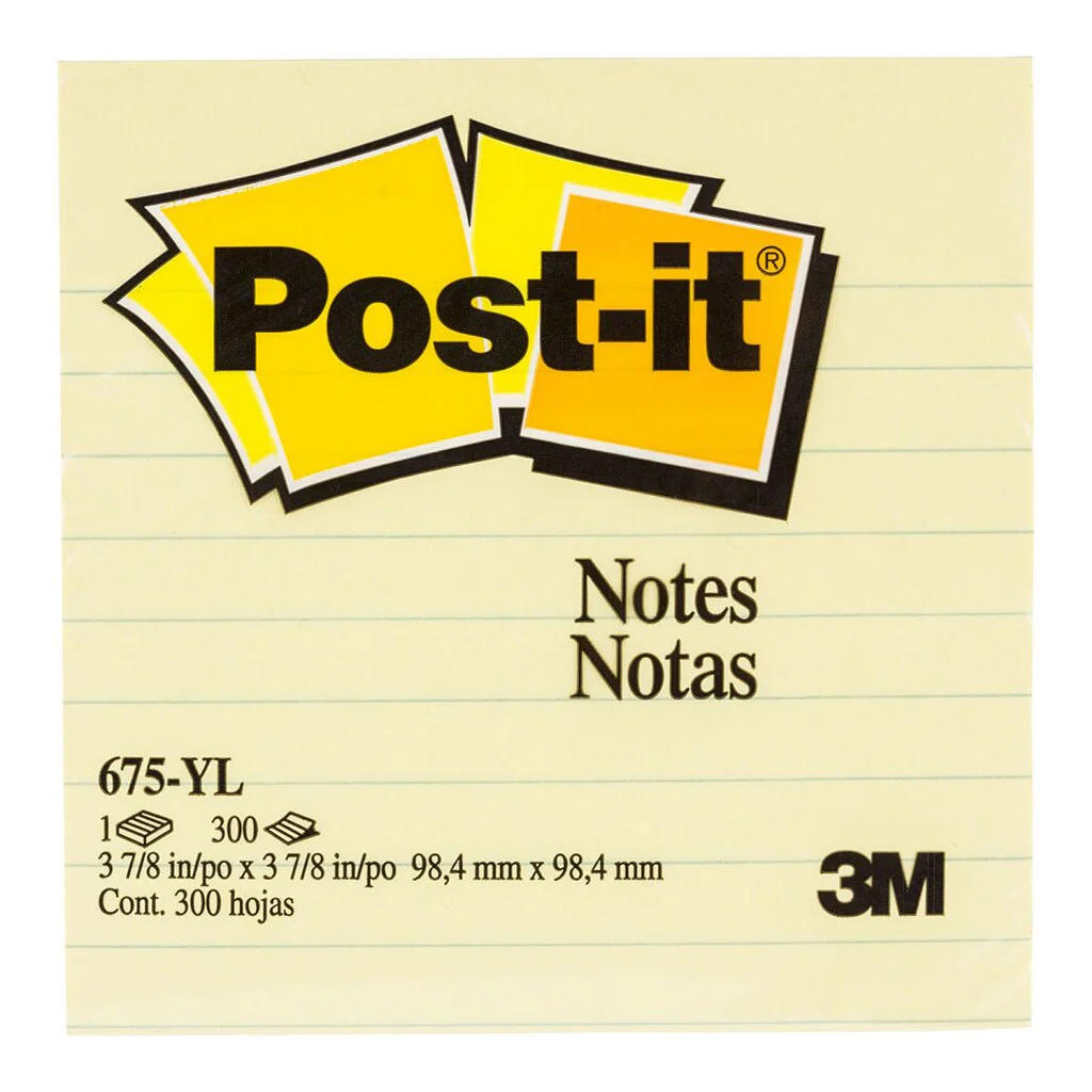 Post-it Notes 675-yl Lined Yellow 101x101mm 300 Sheet Pads - Nail Gallerys