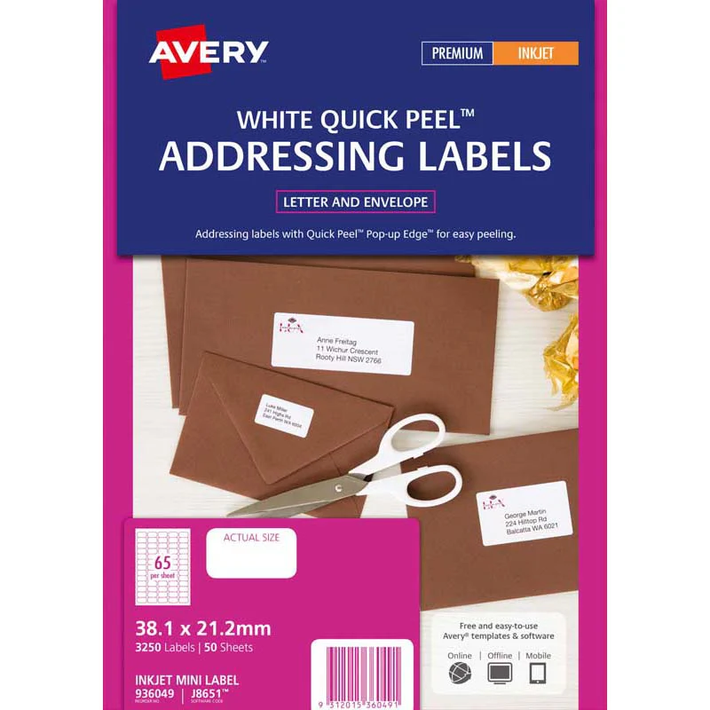 Avery Addressing Inkjet Labels J8651-50 Inkjet 50 Sheets - Nail Gallerys