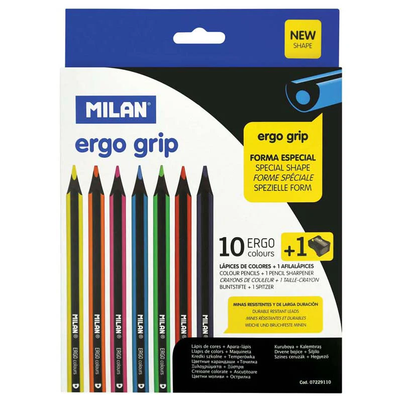 Milan Ergo Assorted Coloured Pencils Set Of 10 Colours + Sharpener - Nail Gallerys