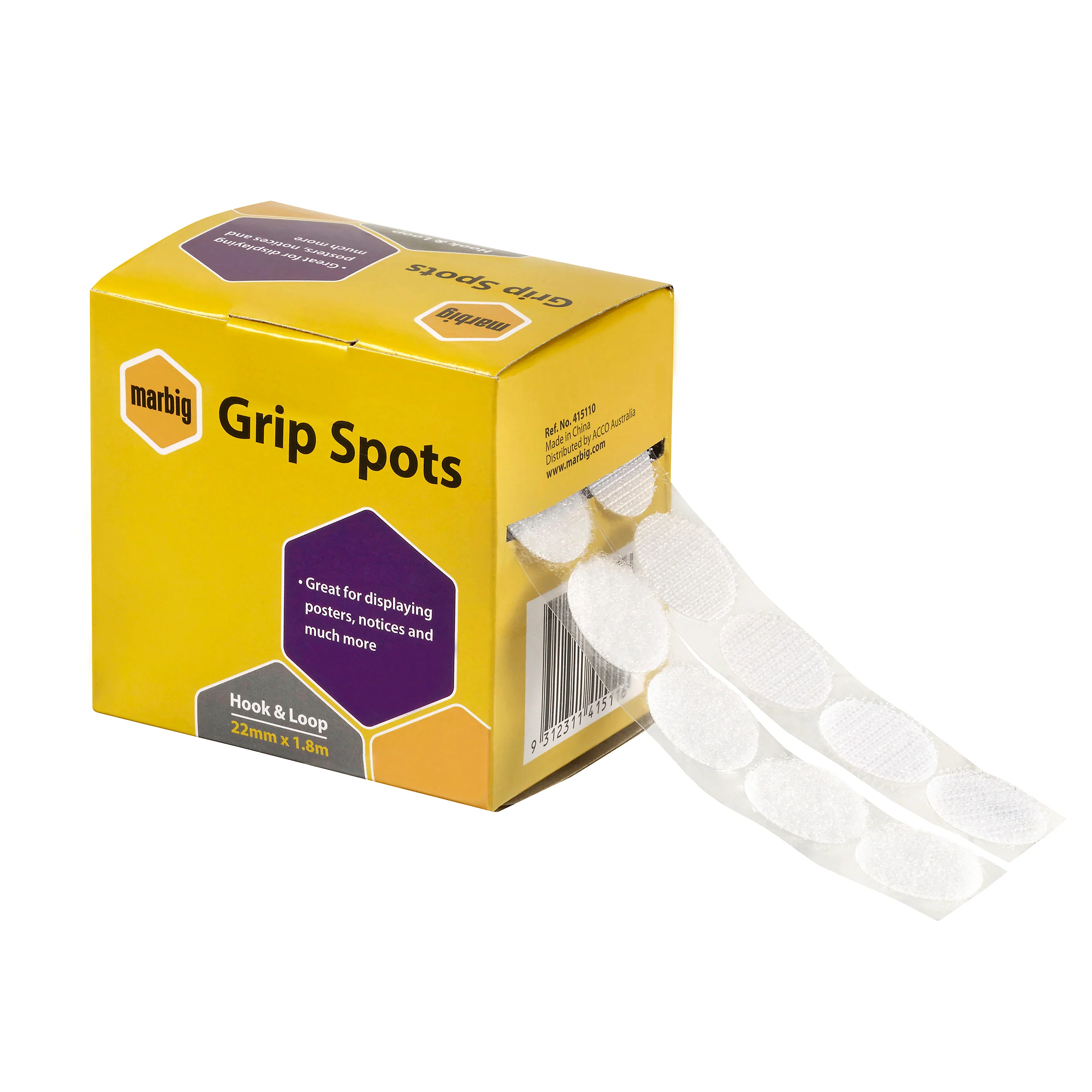 Marbig Hook & Loop Grip Spots 22mmx1.8m - Nail Gallerys