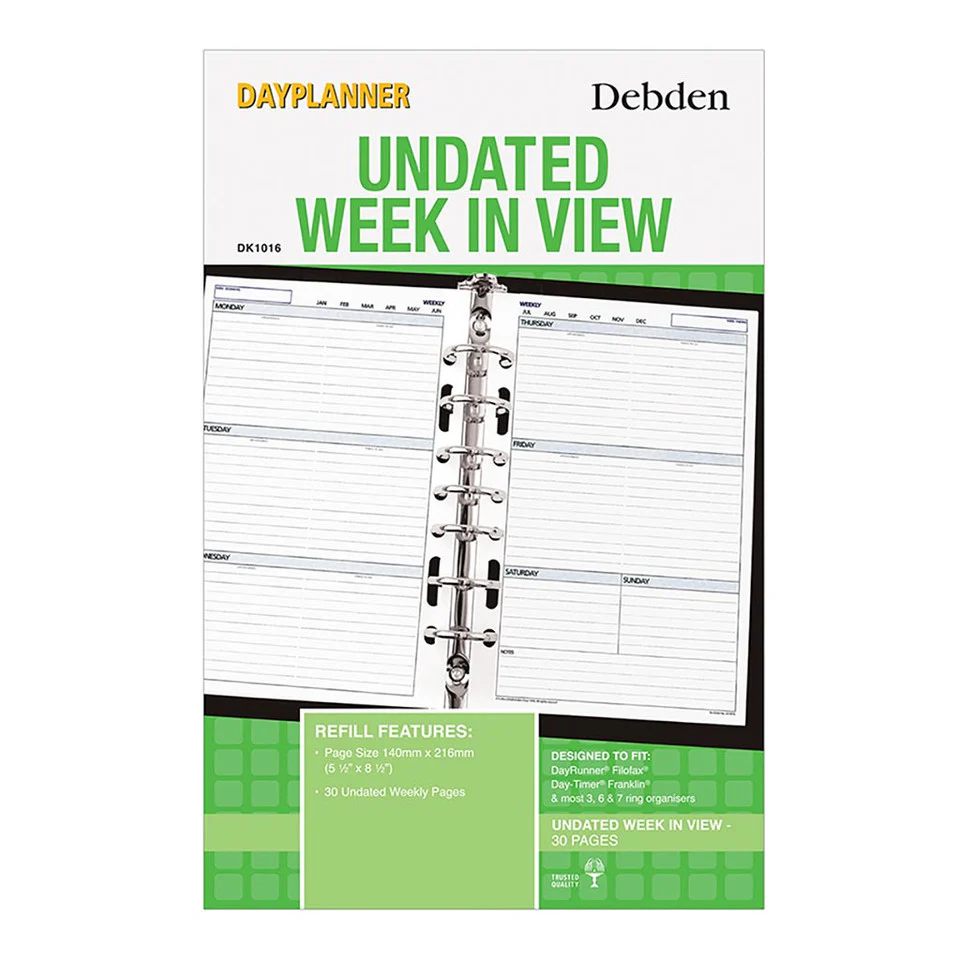 Debden Desk Dayplanner Refill Undated Week To View - Nail Gallerys