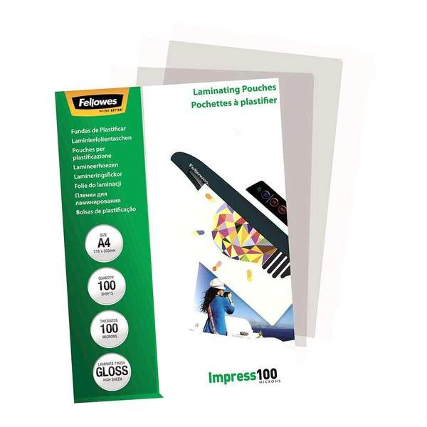 Fellowes Laminating Pouches Gloss 100 Micron Pack Of 100 - Nail Gallerys
