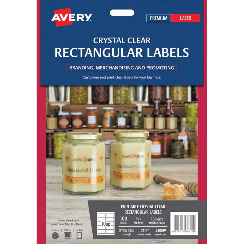 Avery Label L7113 Rectangular Crystal Clear 10up 10 Sheets - Nail Gallerys