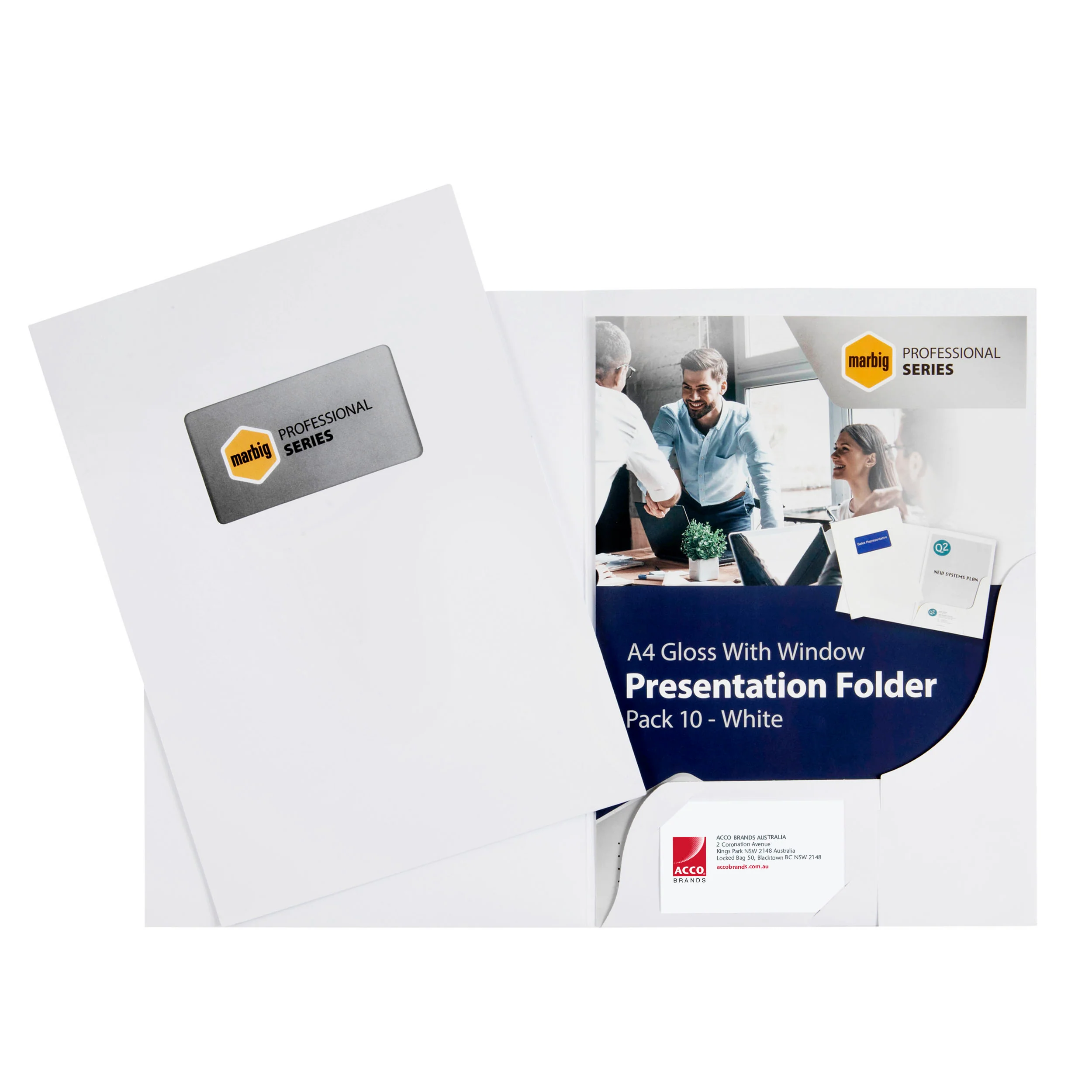Marbig Professional Presentation Folders A4 Gloss Window White Pack Of 10 - Nail Gallerys