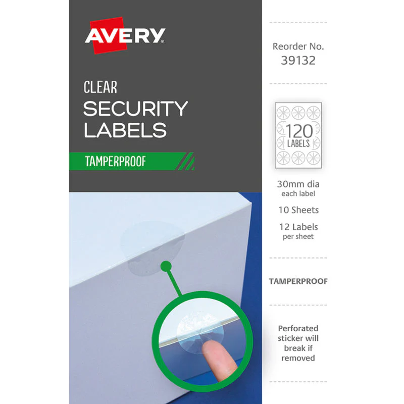 Avery Tamper Proof Label 39132 Clear Dot 30mm 12up 10 Sheets - Nail Gallerys