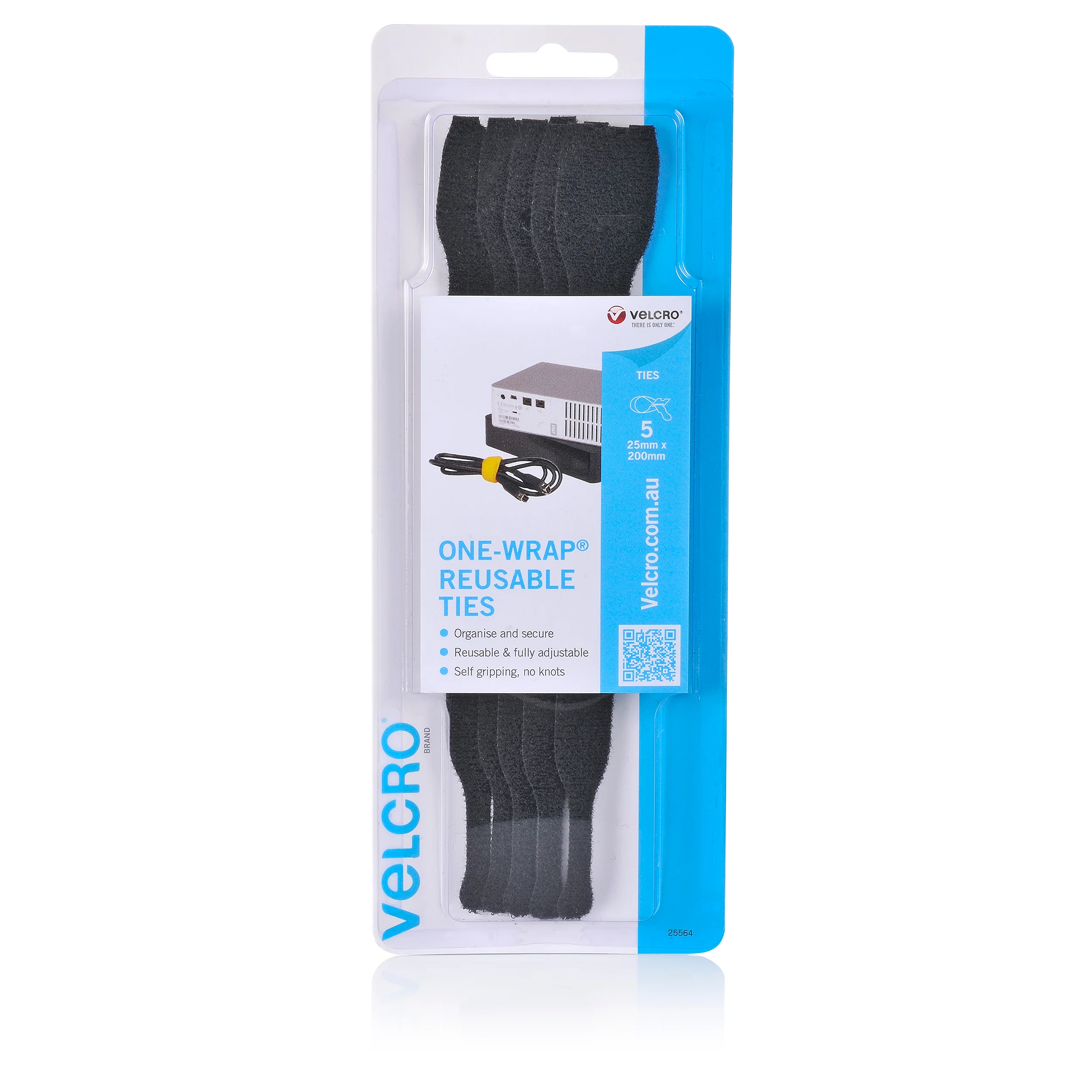 Velcro  Brand One-wrap Pre Formed Reusable Ties 25mmx200m Black Pack Of 5 - Nail Gallerys