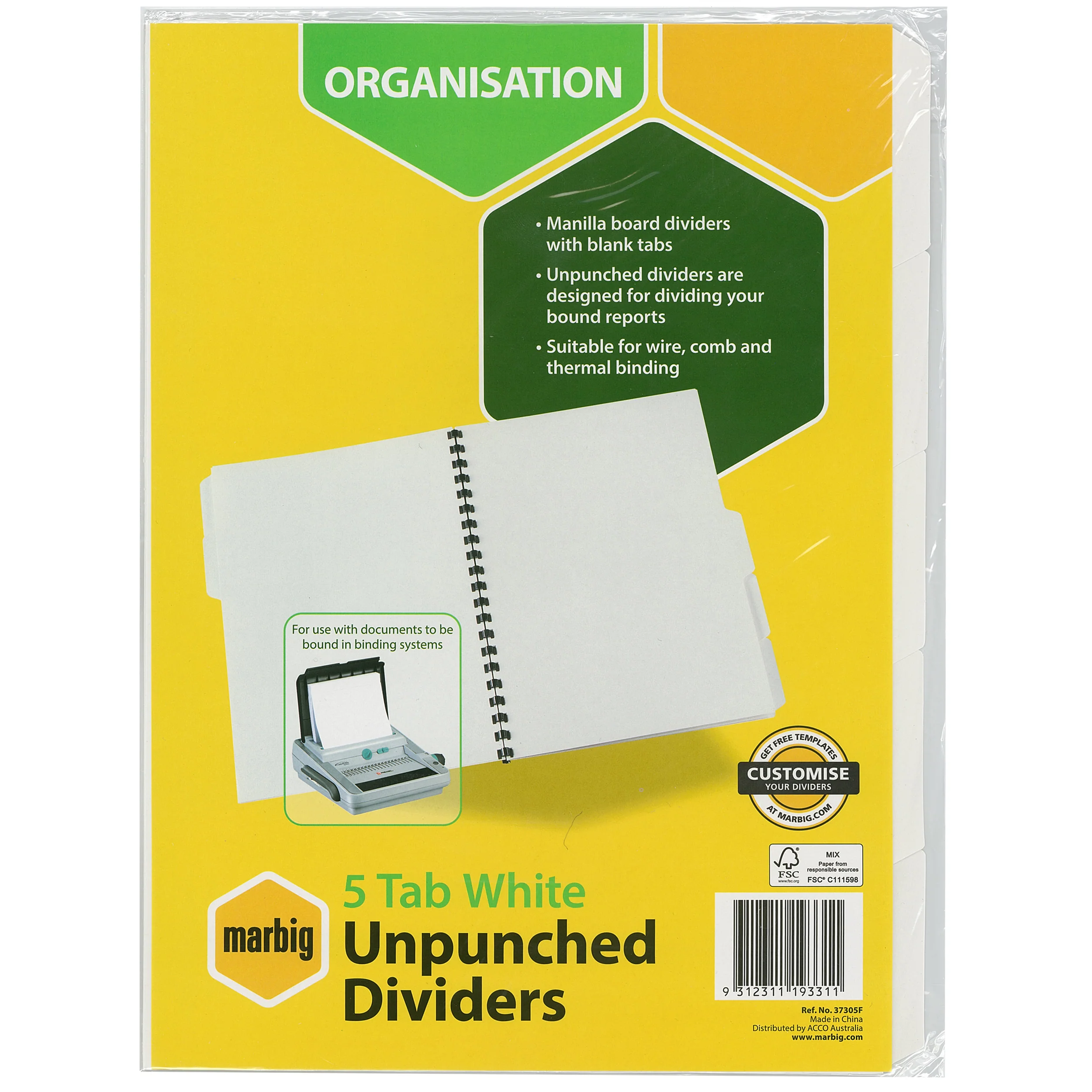 Marbig Indices & Dividers 5 Tab Manilla A4 Unpunched - Nail Gallerys