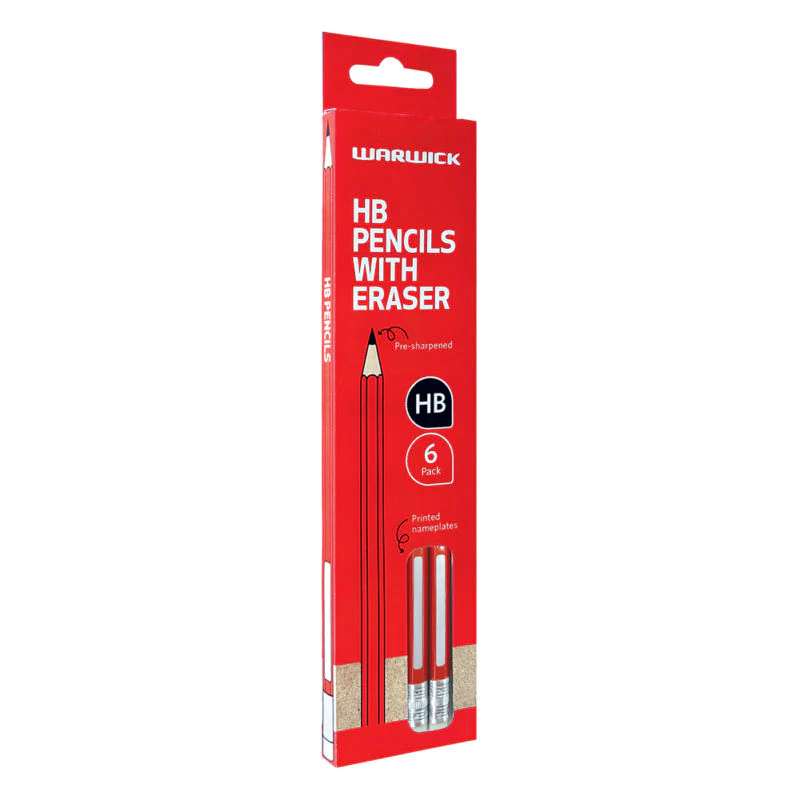 Warwick Hb Pencil With Eraser Pack Of 6 - Nail Gallerys