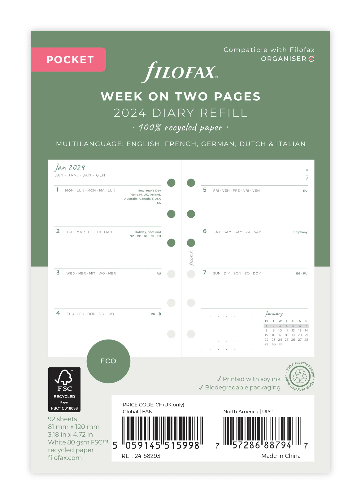 Filofax Eco Pocket Week on Two Pages Diary Refill - Nail Gallerys
