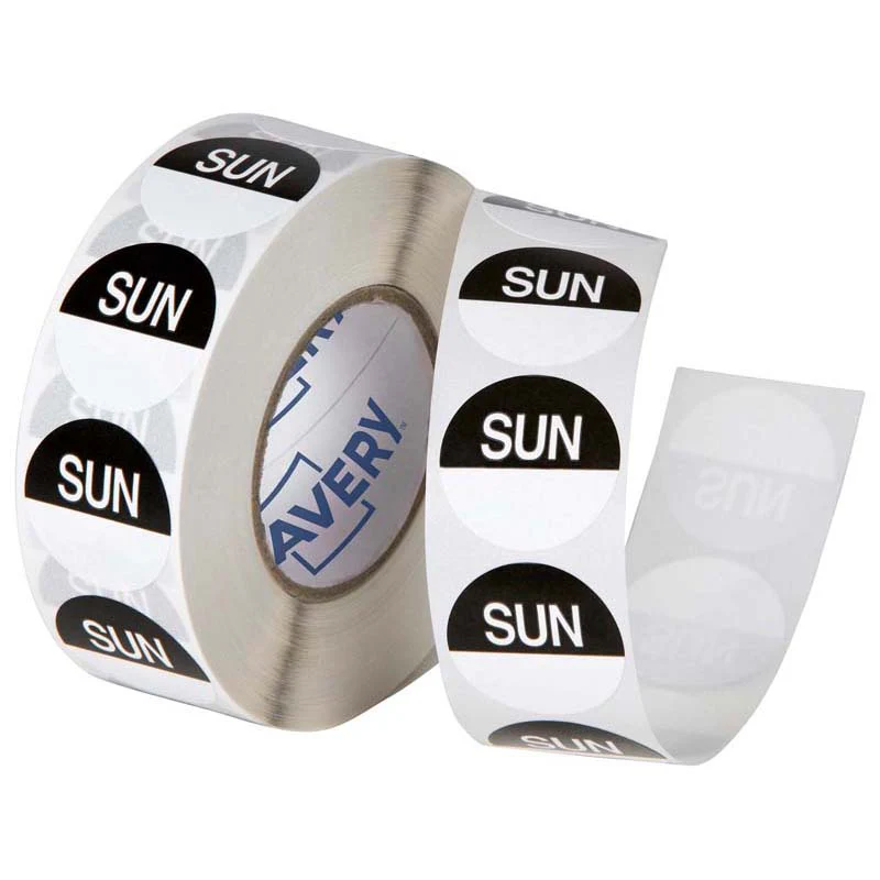 Avery Labels Sunday Round Day 24mm Black White 1000 Roll - Nail Gallerys