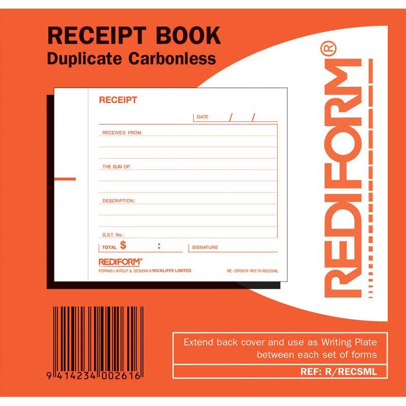 Rediform Book Receipt Small R/recsml Duplicate 50 Leaf - Nail Gallerys