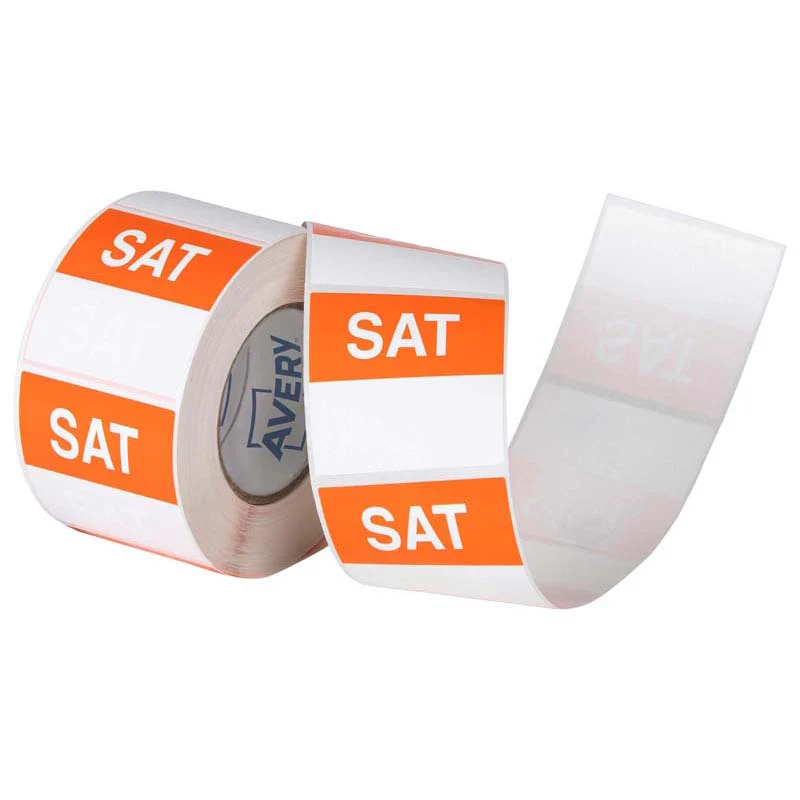 Avery Labels Saturday Square Day 40x40mm Orange White 500 Roll - Nail Gallerys
