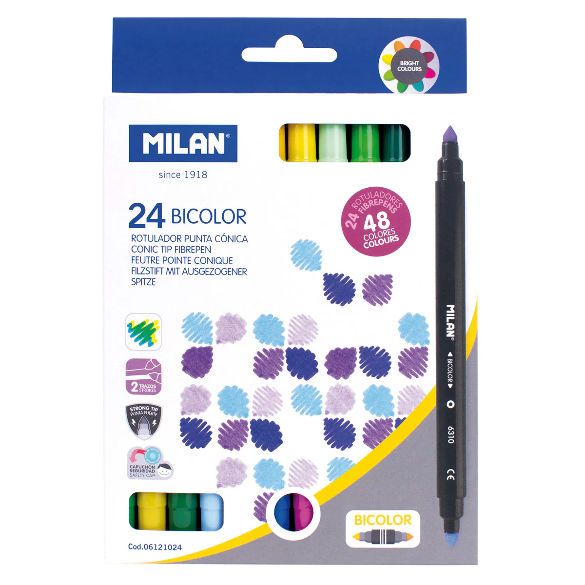 Milan Double Ended Tip Bicolor Markers Pack of 24 (48 Colours) - Nail Gallerys