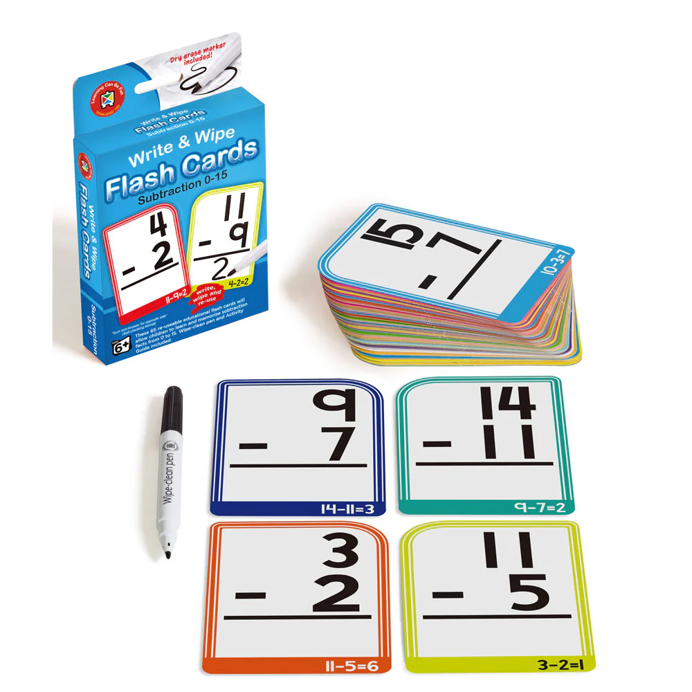 Learning Can Be Fun Write & Wipe Subtraction Flashcards With Marker - Nail Gallerys