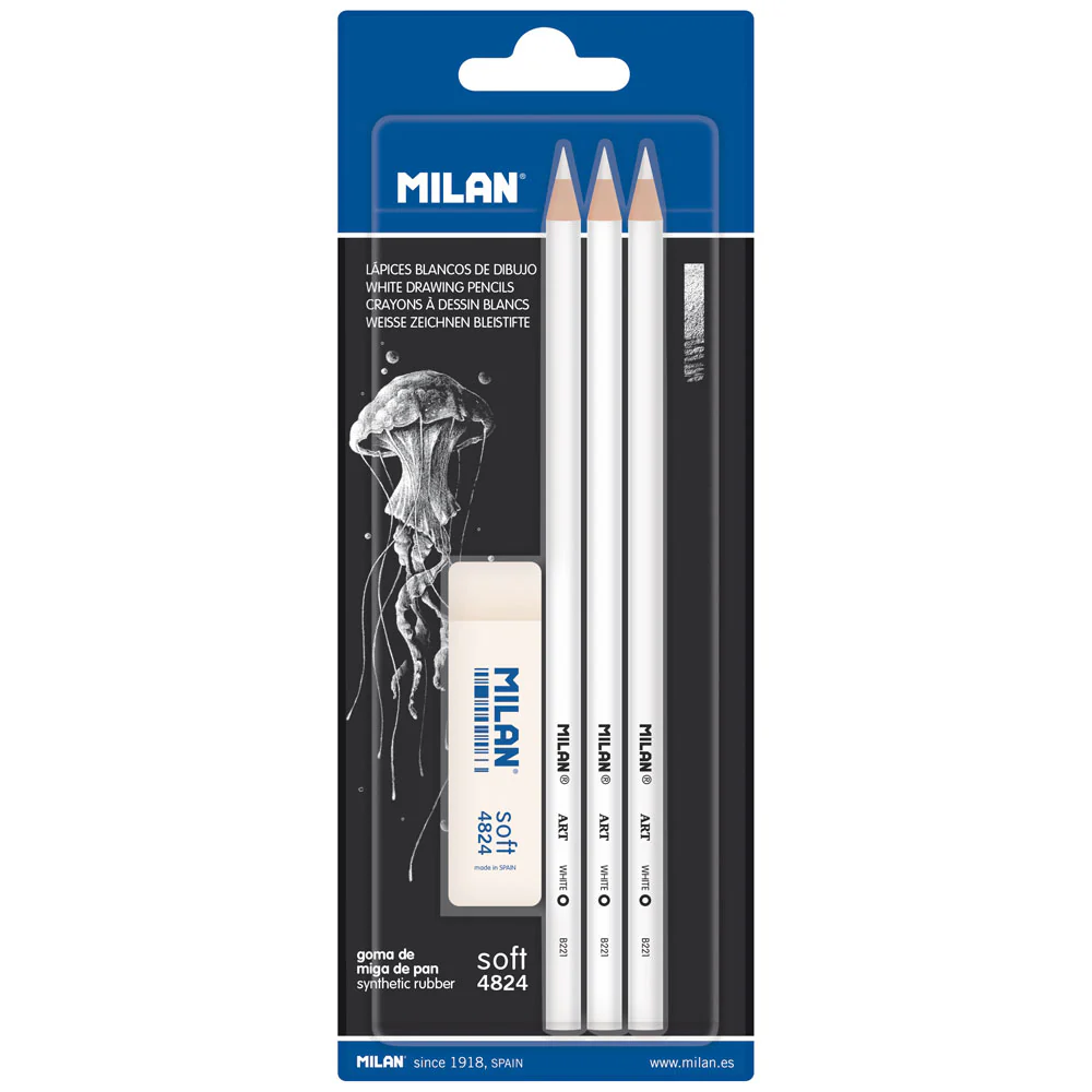 Milan White Drawing Pencils Set of 3 + Eraser - Nail Gallerys