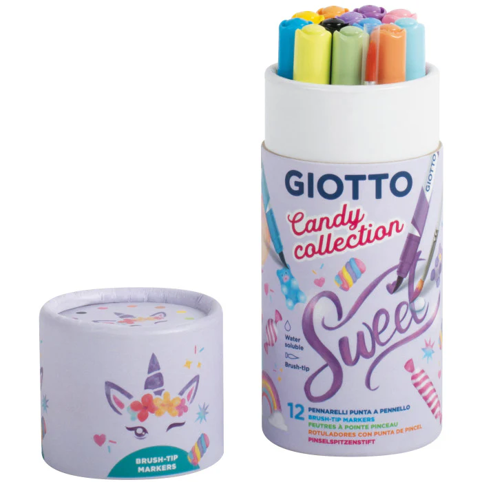 Giotto Candy Collection Turbo Soft Brush Tip Markers Set of 12 - Nail Gallerys
