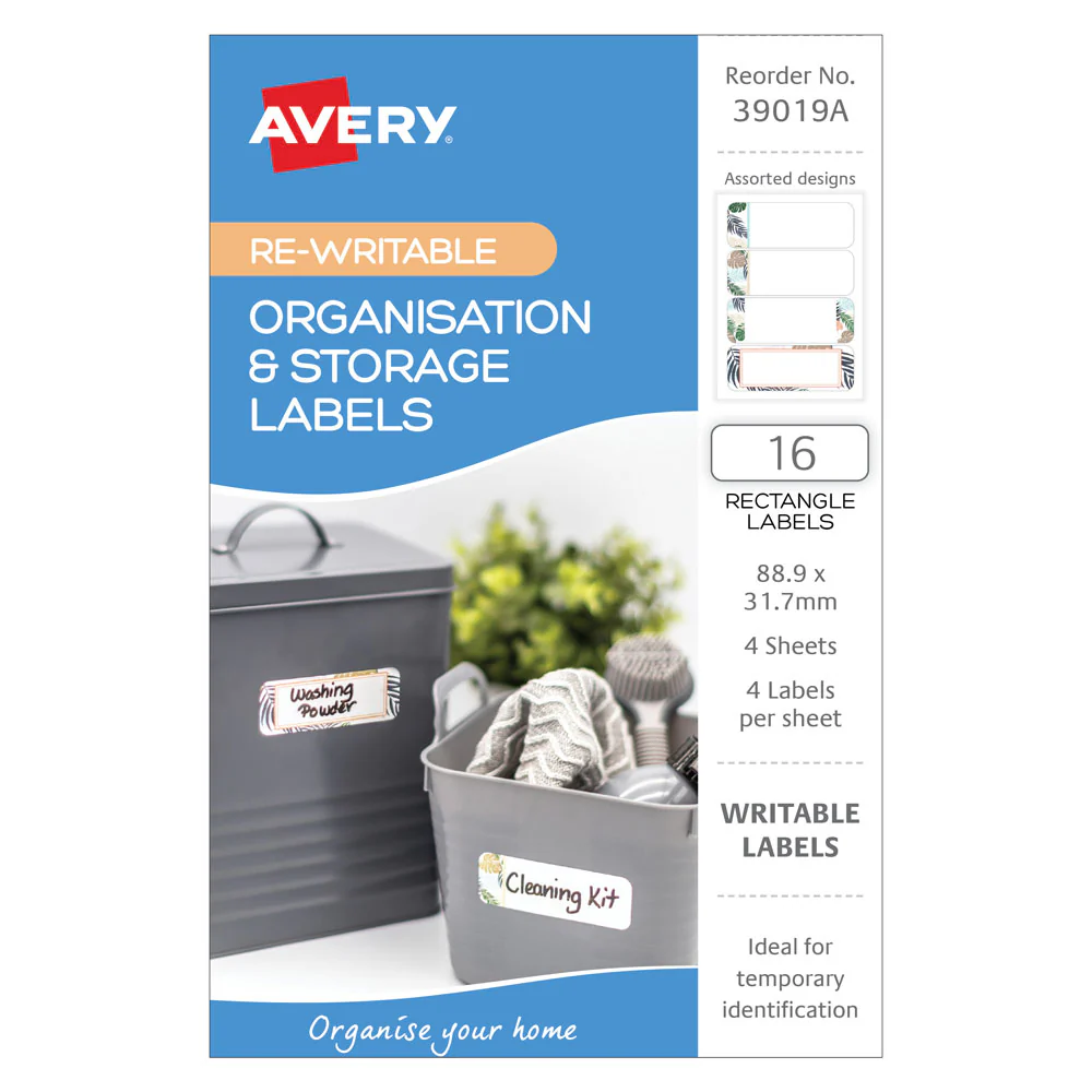 Avery Re-writable Labels Rectangle 89x31mm 4up 4 Sheets - Nail Gallerys