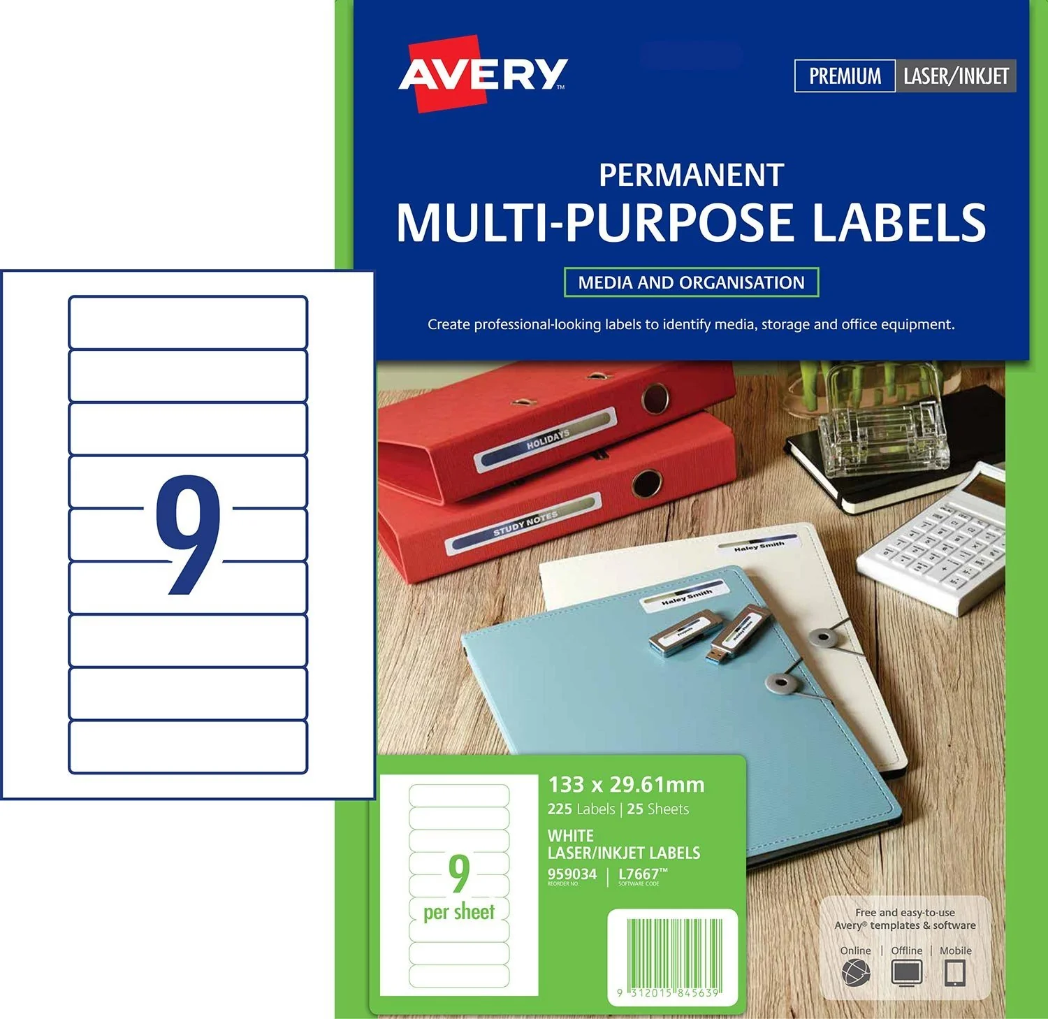 Avery Multi Purpose Label L7667 White Laser Inkjet 9 Up 25 Sheets - Nail Gallerys