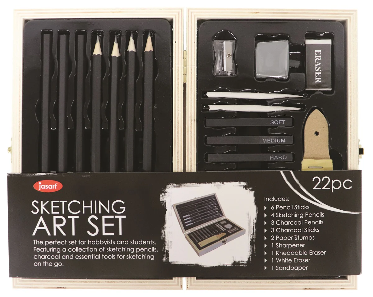 Jasart Wooden Box Sketching Set Of 22 - Nail Gallerys