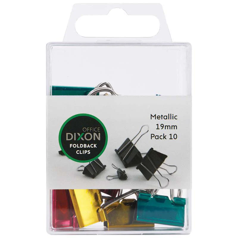 Dixon Foldback Clips Metallic Size 19mm Pack 10 - Nail Gallerys