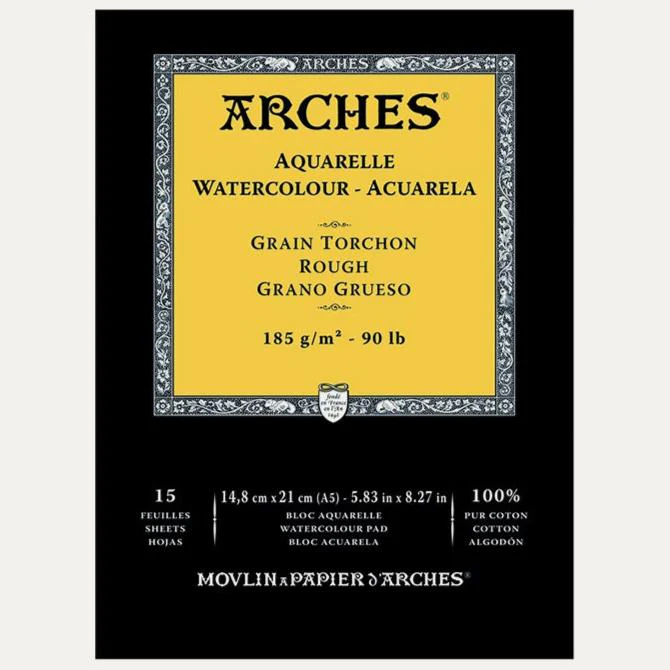 Arches Watercolour Natural White 185gsm Rough 15 Sheets Blocks - Nail Gallerys