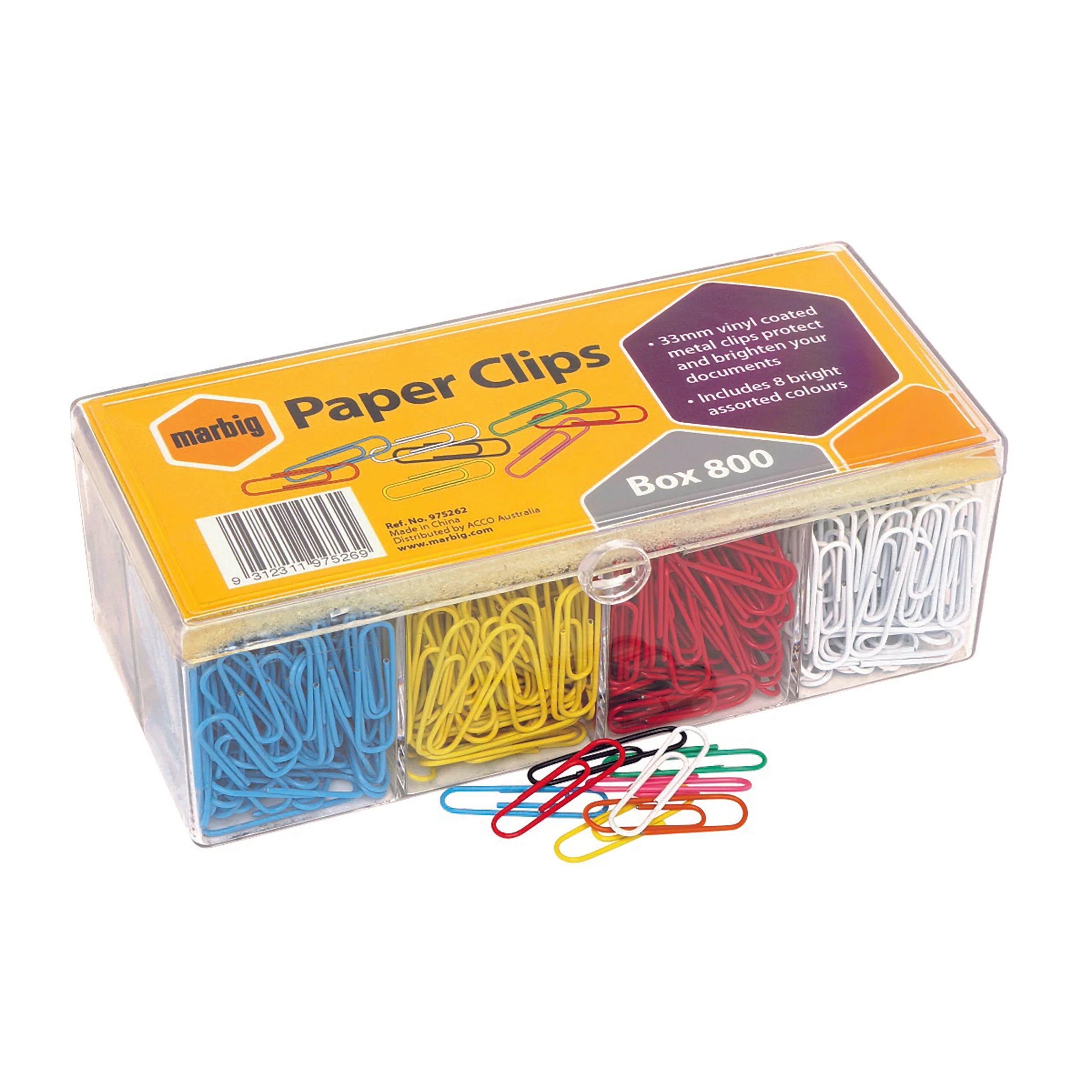 Marbig Paper Clips Assorted Colours Vinyl Coated Box Of 800 - Nail Gallerys
