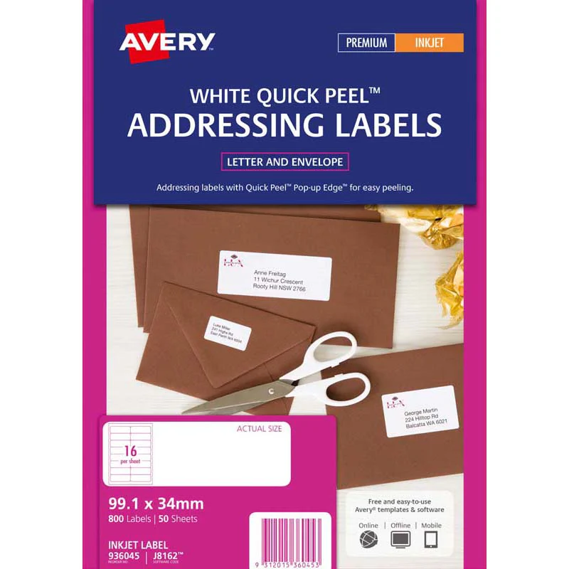 Avery Addressing Inkjet Labels J8162-50 Inkjet 50 Sheets - Nail Gallerys