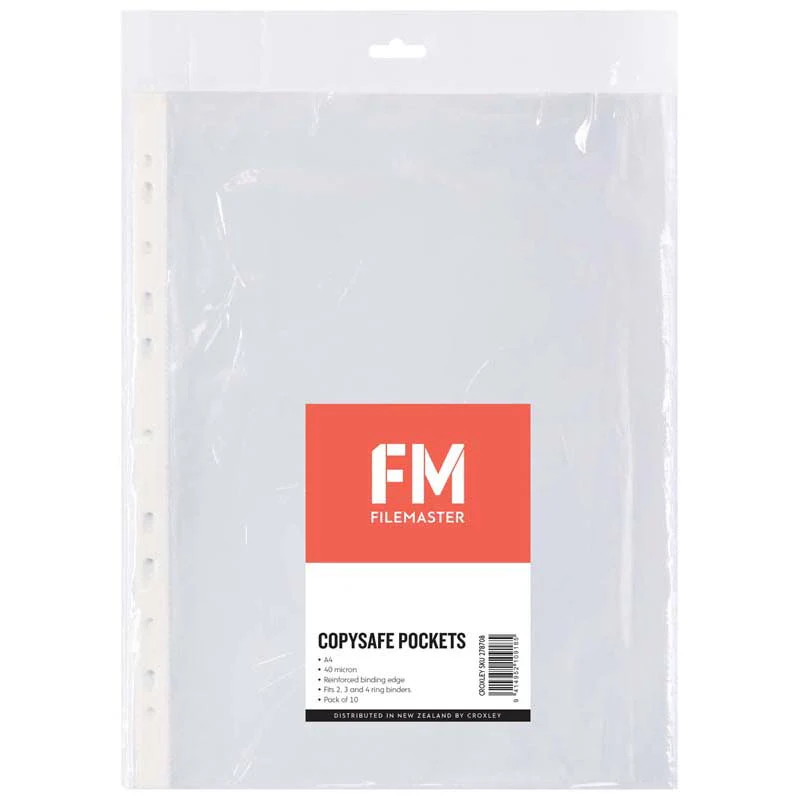 FM Pocket Copysafe Size A4 40 Micron Hangsell 10 Pack Clear Polypropylene - Nail Gallerys